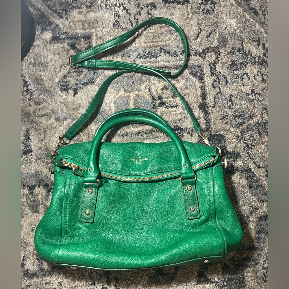 2️⃣for70 Kate Spade New York Authentic Green Leather Crossbody Handbag Tote
